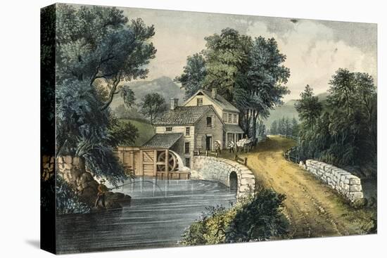 The Roadside Mill-Currier & Ives-Stretched Canvas