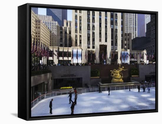 The Rockefeller Center with Famous Ice Rink in the Plaza, Manhattan, New York City, USA-Amanda Hall-Framed Stretched Canvas