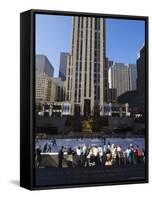 The Rockefeller Center with Ice Rink in the Plaza, Manhattan, New York City, USA-Amanda Hall-Framed Stretched Canvas