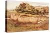 The Roman Baths, Chesters, North Tyne (West View) (Bodycolour on Paper)-Charles Richardson-Stretched Canvas