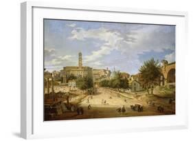The Roman Forum and the Campidoglio Seen from the Arch of Constantine, 1751-Giovanni Paolo Pannini-Framed Giclee Print
