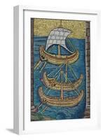 The Roman Galleys. Mosaic from Ravenna, Copy-null-Framed Giclee Print