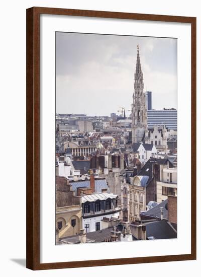 The Rooftops and Spire of the Town Hall in the Background, Brussels, Belgium, Europe-Julian Elliott-Framed Photographic Print