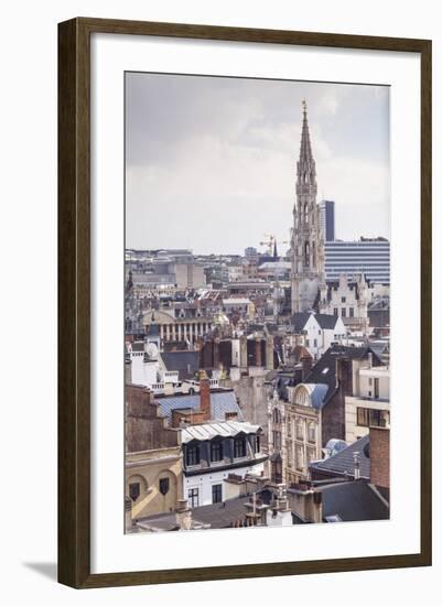 The Rooftops and Spire of the Town Hall in the Background, Brussels, Belgium, Europe-Julian Elliott-Framed Photographic Print