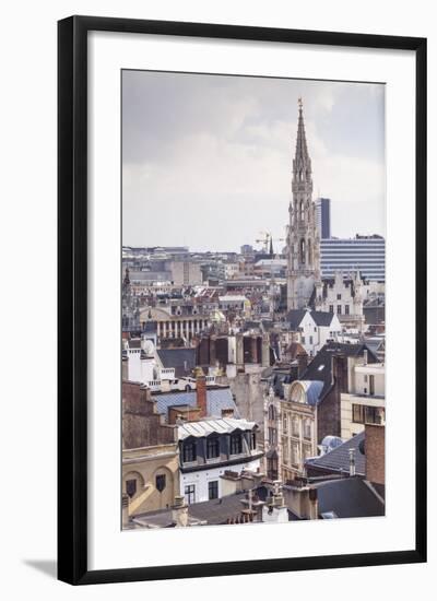 The Rooftops and Spire of the Town Hall in the Background, Brussels, Belgium, Europe-Julian Elliott-Framed Photographic Print