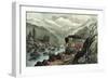 The Route to California. Truckee River, Sierra Nevada. Central Pacific Railway, 1871-Currier & Ives-Framed Giclee Print