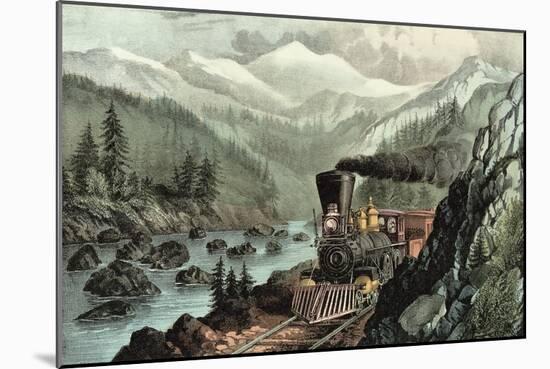 The Route to California. Truckee River, Sierra Nevada. Central Pacific Railway, 1871-Currier & Ives-Mounted Giclee Print