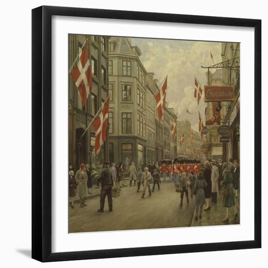 The Royal Danish Lifeguards Marching Through Ostergade, Copenhagen-Paul Fischer-Framed Premium Giclee Print