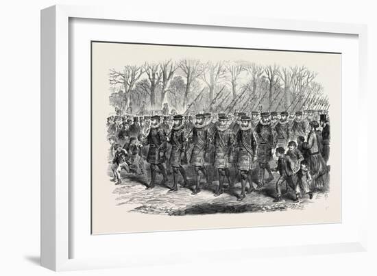 The Royal Drawingroom: Yeomen of the Guard Marching to Buckingham Palace Uk 1869-null-Framed Giclee Print