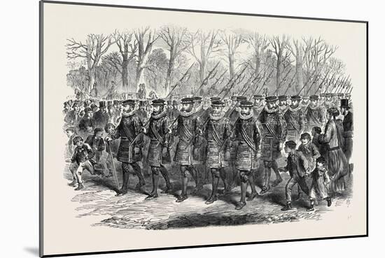 The Royal Drawingroom: Yeomen of the Guard Marching to Buckingham Palace Uk 1869-null-Mounted Giclee Print