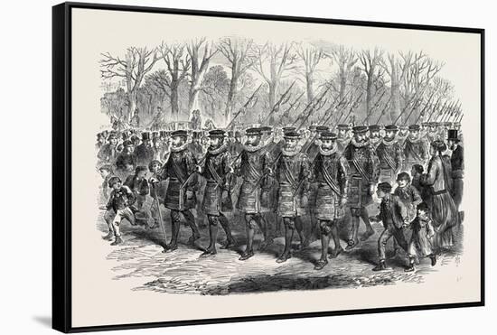 The Royal Drawingroom: Yeomen of the Guard Marching to Buckingham Palace Uk 1869-null-Framed Stretched Canvas