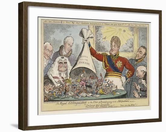 The Royal Extinguisher, or the King of Brobdingnag and the Lilliputians, 1821-George Cruikshank-Framed Giclee Print