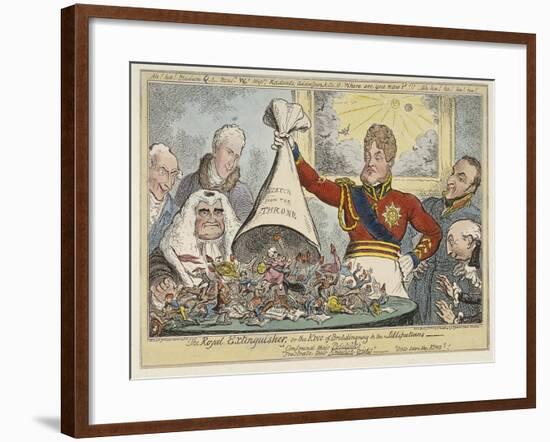 The Royal Extinguisher, or the King of Brobdingnag and the Lilliputians, 1821-George Cruikshank-Framed Giclee Print