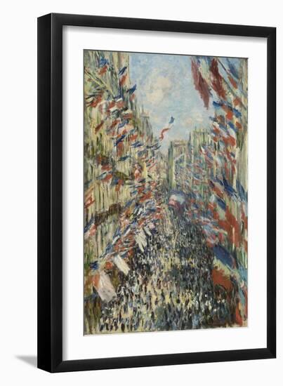 The Rue Montorgueil in Paris, Celebration of June 30, 1878, 1878-Claude Monet-Framed Giclee Print