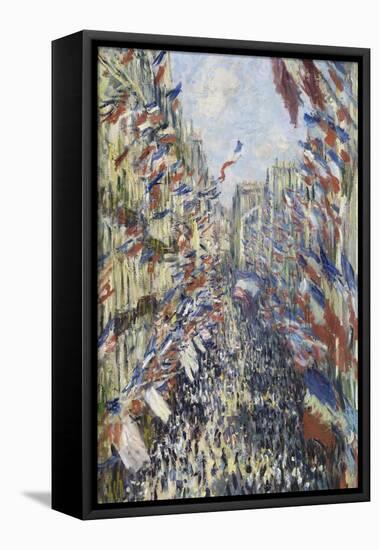 The Rue Montorgueil in Paris, Celebration of June 30, 1878-Claude Monet-Framed Stretched Canvas