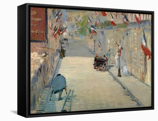 The Rue Mosnier with Flags-Edouard Manet-Framed Stretched Canvas