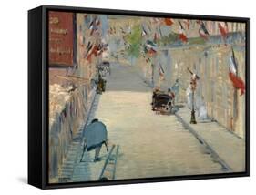 The Rue Mosnier with Flags-Edouard Manet-Framed Stretched Canvas