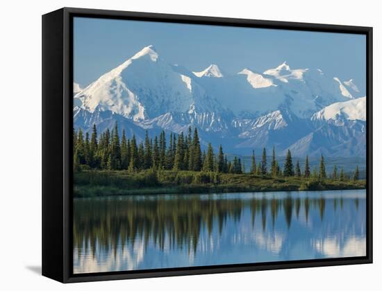 The Rugged Snow-Covered Peaks of the Alaska Range and Shore of Wonder Lake-Howard Newcomb-Framed Stretched Canvas