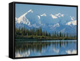 The Rugged Snow-Covered Peaks of the Alaska Range and Shore of Wonder Lake-Howard Newcomb-Framed Stretched Canvas