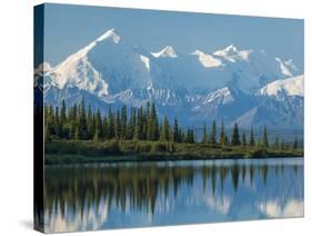 The Rugged Snow-Covered Peaks of the Alaska Range and Shore of Wonder Lake-Howard Newcomb-Stretched Canvas