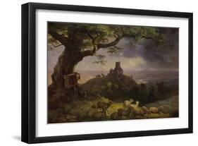 The Ruin of Kamaik in Bohemia in Thunderstorm, Ca, 1852-Ernst Ferdinand Oehme-Framed Premium Giclee Print