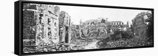 The Ruined Town and Church Bell Tower of Albert, Somme, France, August 1918-null-Framed Stretched Canvas