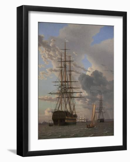 The Russian Ship of the Line "Asow" and a Frigate at Anchor in the Roads of Elsinore, 1828-Christoffer-wilhelm Eckersberg-Framed Giclee Print