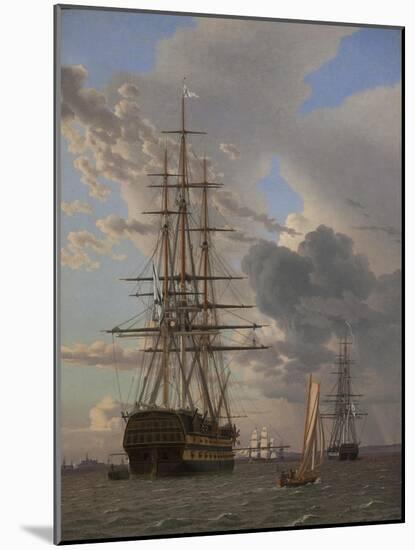 The Russian Ship of the Line "Asow" and a Frigate at Anchor in the Roads of Elsinore, 1828-Christoffer-wilhelm Eckersberg-Mounted Giclee Print