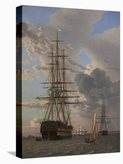 The Russian Ship of the Line "Asow" and a Frigate at Anchor in the Roads of Elsinore, 1828-Christoffer-wilhelm Eckersberg-Stretched Canvas
