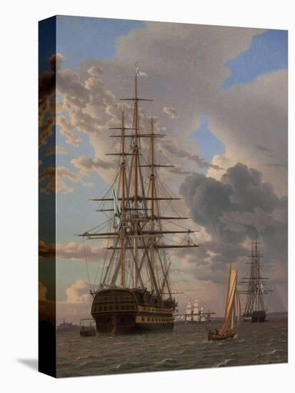 The Russian Ship of the Line Azov and a Frigate at Anchor in the Roads of Elsinore, 1828-Christoffer-wilhelm Eckersberg-Stretched Canvas