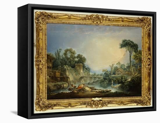 The Rustic Bridge, C.1756-Francois Boucher-Framed Stretched Canvas