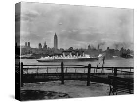 The S.S. Mauretania and New York City Skyline-null-Stretched Canvas