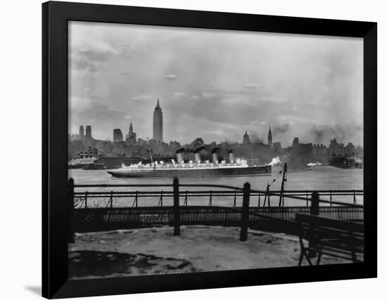 The S.S. Mauretania and New York City Skyline-null-Framed Photographic Print