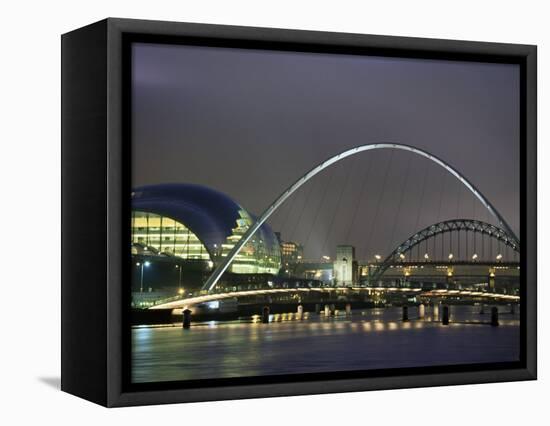 The Sage and the Tyne and Millennium Bridges at Night, Tyne and Wear, UK-Jean Brooks-Framed Stretched Canvas