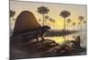 The Sailed-Back Dimetrodon Sunbathes in a Primordial Swamp-null-Mounted Art Print