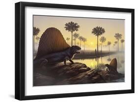 The Sailed-Back Dimetrodon Sunbathes in a Primordial Swamp-null-Framed Art Print