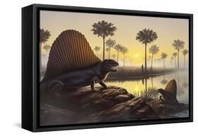 The Sailed-Back Dimetrodon Sunbathes in a Primordial Swamp-null-Framed Stretched Canvas