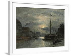 The Saint-Martin Canal at Moonlight; Le Canal Saint-Martin Au Clair De Lune-Stanislas Victor Edouard Lepine-Framed Giclee Print