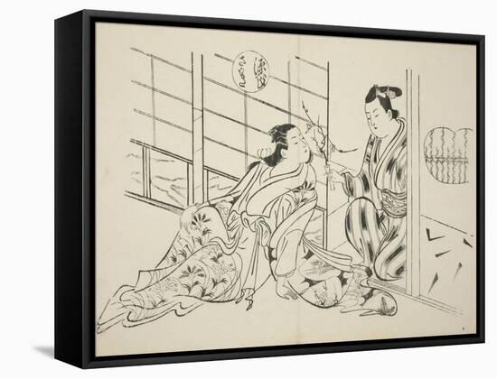 The Sakaki Chapter from The Tale of Genji , from a series of Genji parodies, c.1710-Okumura Masanobu-Framed Stretched Canvas