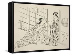 The Sakaki Chapter from The Tale of Genji , from a series of Genji parodies, c.1710-Okumura Masanobu-Framed Stretched Canvas
