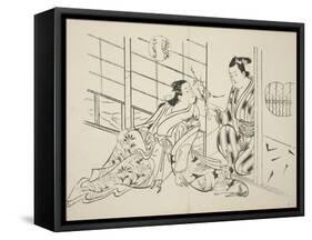 The Sakaki Chapter from The Tale of Genji , from a series of Genji parodies, c.1710-Okumura Masanobu-Framed Stretched Canvas