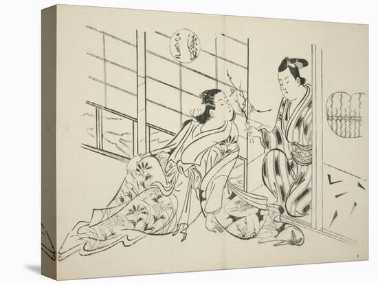 The Sakaki Chapter from The Tale of Genji , from a series of Genji parodies, c.1710-Okumura Masanobu-Stretched Canvas