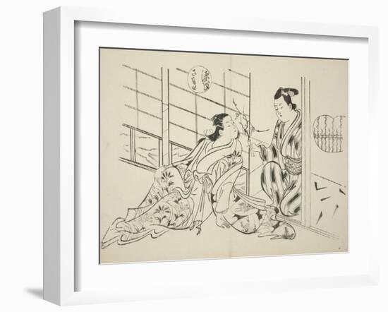 The Sakaki Chapter from The Tale of Genji , from a series of Genji parodies, c.1710-Okumura Masanobu-Framed Giclee Print