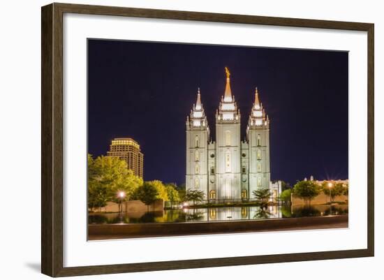 The Salt Lake Temple at Night-Michael Nolan-Framed Photographic Print