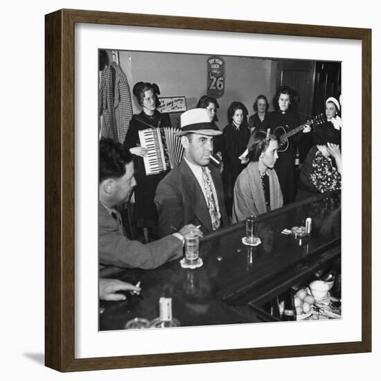 The Salvation Army Band Playing Musical Instruments and Singing in a Bar-Bernard Hoffman-Framed Photographic Print