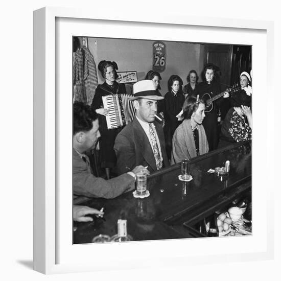 The Salvation Army Band Playing Musical Instruments and Singing in a Bar-Bernard Hoffman-Framed Photographic Print