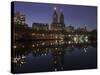 The San Remo Towers Skyline at Night Reflected in the Lake, Central Park, New York City-Wendy Connett-Stretched Canvas