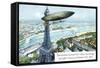 The Santos Dumont Air-Ship Rounding the Eiffel Tower, on October 19th 1901-null-Framed Stretched Canvas