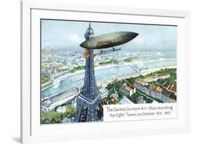 The Santos Dumont Air-Ship Rounding the Eiffel Tower, on October 19th 1901-null-Framed Giclee Print