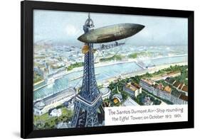 The Santos Dumont Air-Ship Rounding the Eiffel Tower, on October 19th 1901-null-Framed Giclee Print